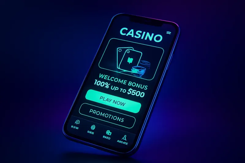 Modern smartphone showing dark-themed casino app UI with green accents